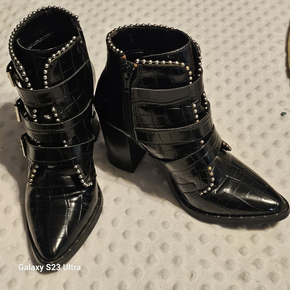 Studded, block heel boots